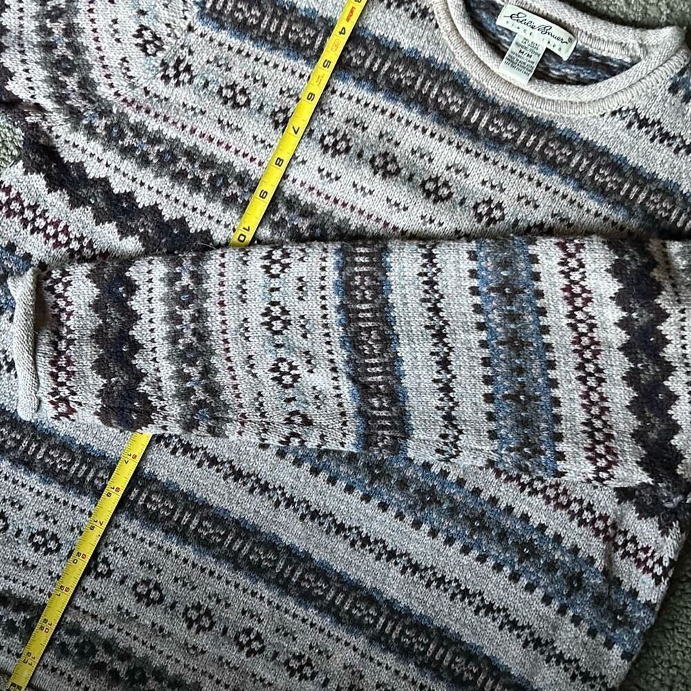 Eddie Bauer Vintage Wool Pullover Crewneck Fair Isle Sweater Medium Rolled Colla - Picture 7 of 8